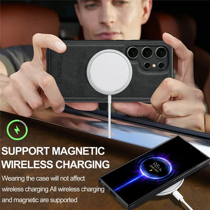 LC.IMEEKE For Samsung Galaxy S22 Ultra 5G Magnetic Case Compatible with MagSafe Leather+TPU Back Cover