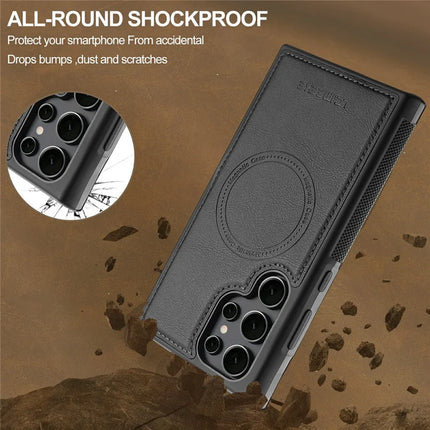LC.IMEEKE For Samsung Galaxy S22 Ultra 5G Magnetic Case Compatible with MagSafe Leather+TPU Back Cover