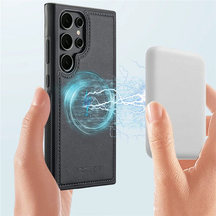 LC.IMEEKE For Samsung Galaxy S22 Ultra 5G Magnetic Case Compatible with MagSafe Leather+TPU Back Cover