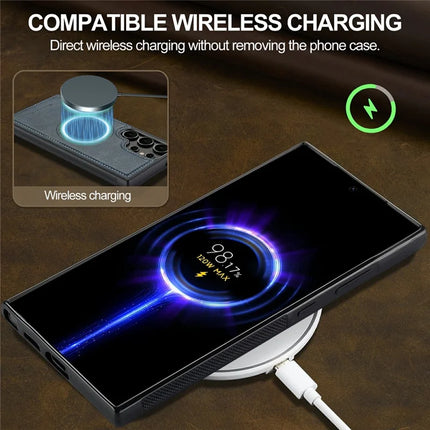 LC.IMEEKE For Samsung Galaxy S22 Ultra 5G Magnetic Case Compatible with MagSafe Leather+TPU Back Cover