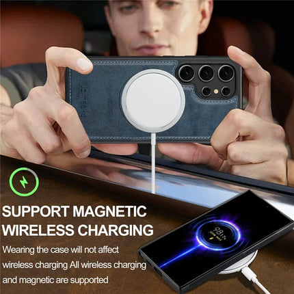LC.IMEEKE For Samsung Galaxy S22 Ultra 5G Magnetic Case Compatible with MagSafe Leather+TPU Back Cover