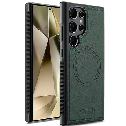 LC.IMEEKE For Samsung Galaxy S22 Ultra 5G Magnetic Case Compatible with MagSafe Leather+TPU Back Cover - Green
