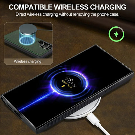 LC.IMEEKE For Samsung Galaxy S22 Ultra 5G Magnetic Case Compatible with MagSafe Leather+TPU Back Cover