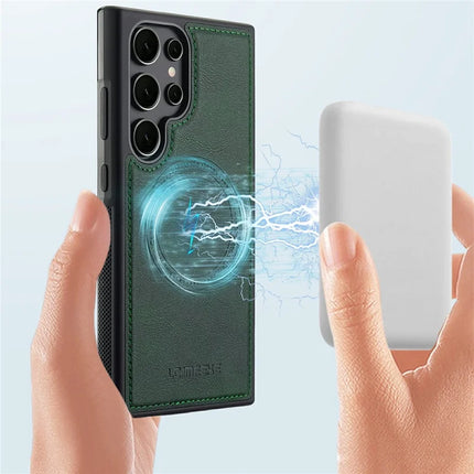 LC.IMEEKE For Samsung Galaxy S22 Ultra 5G Magnetic Case Compatible with MagSafe Leather+TPU Back Cover