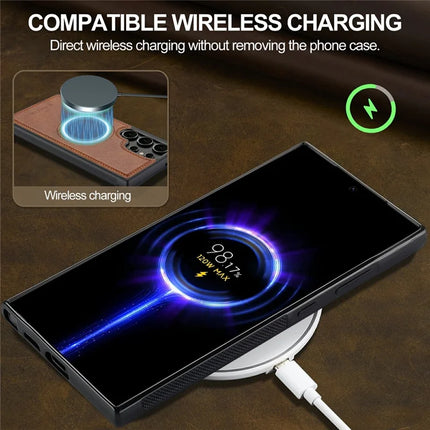 LC.IMEEKE For Samsung Galaxy S22 Ultra 5G Magnetic Case Compatible with MagSafe Leather+TPU Back Cover