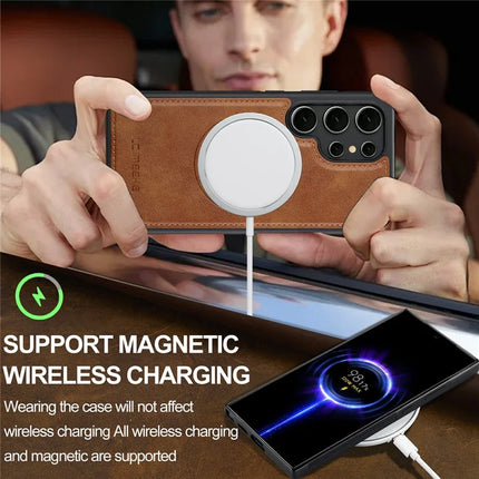 LC.IMEEKE For Samsung Galaxy S22 Ultra 5G Magnetic Case Compatible with MagSafe Leather+TPU Back Cover