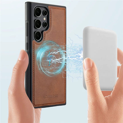 LC.IMEEKE For Samsung Galaxy S22 Ultra 5G Magnetic Case Compatible with MagSafe Leather+TPU Back Cover