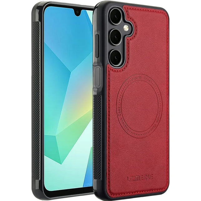 LC.IMEEKE For Samsung Galaxy S23 FE Magnetic Case Compatible with MagSafe Leather+TPU Back Cover - Red