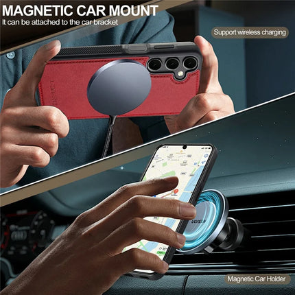 LC.IMEEKE For Samsung Galaxy S23 FE Magnetic Case Compatible with MagSafe Leather+TPU Back Cover