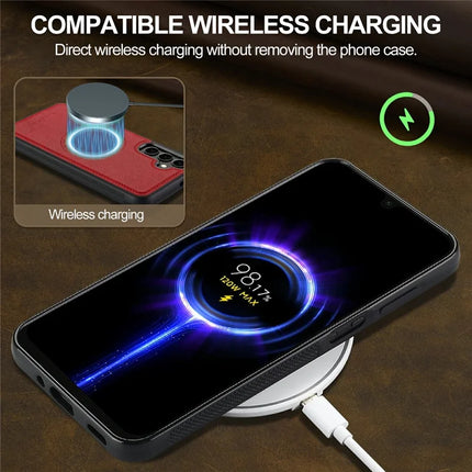 LC.IMEEKE For Samsung Galaxy S23 FE Magnetic Case Compatible with MagSafe Leather+TPU Back Cover