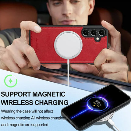 LC.IMEEKE For Samsung Galaxy S23 FE Magnetic Case Compatible with MagSafe Leather+TPU Back Cover