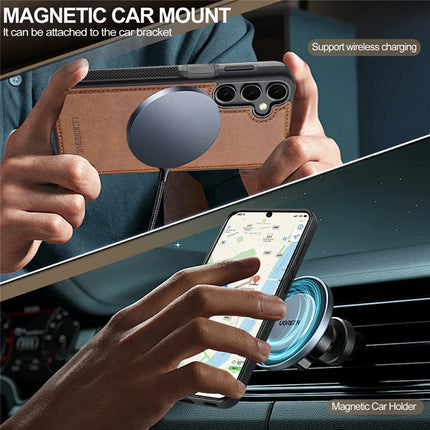 LC.IMEEKE For Samsung Galaxy S23 FE Magnetic Case Compatible with MagSafe Leather+TPU Back Cover