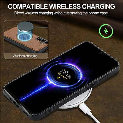 LC.IMEEKE For Samsung Galaxy S23 FE Magnetic Case Compatible with MagSafe Leather+TPU Back Cover