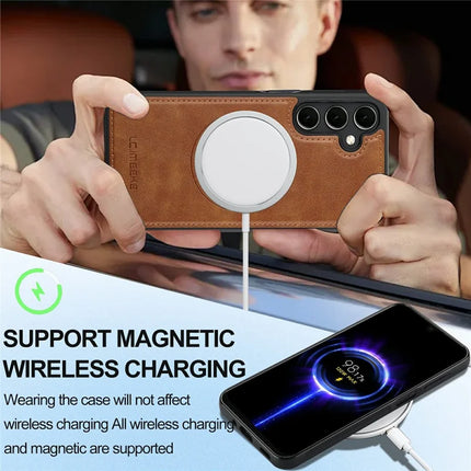 LC.IMEEKE For Samsung Galaxy S23 FE Magnetic Case Compatible with MagSafe Leather+TPU Back Cover