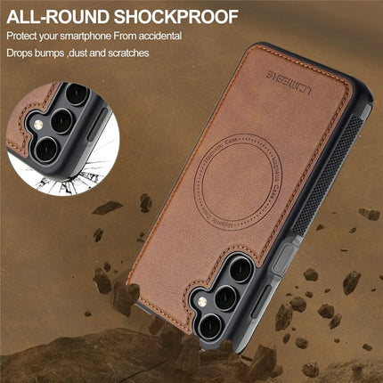 LC.IMEEKE For Samsung Galaxy S23 FE Magnetic Case Compatible with MagSafe Leather+TPU Back Cover