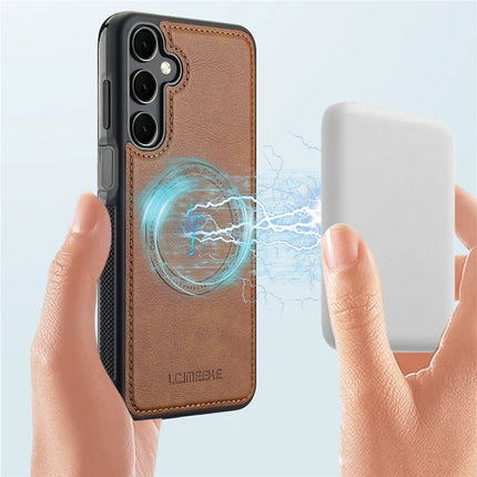 LC.IMEEKE For Samsung Galaxy S23 FE Magnetic Case Compatible with MagSafe Leather+TPU Back Cover
