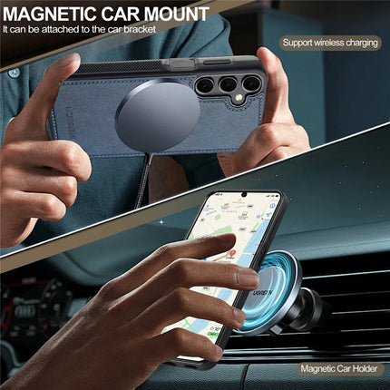 LC.IMEEKE For Samsung Galaxy S23 FE Magnetic Case Compatible with MagSafe Leather+TPU Back Cover