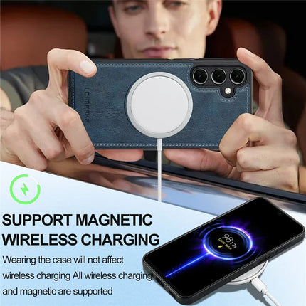 LC.IMEEKE For Samsung Galaxy S23 FE Magnetic Case Compatible with MagSafe Leather+TPU Back Cover