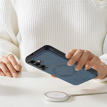 LC.IMEEKE For Samsung Galaxy S23 FE Magnetic Case Compatible with MagSafe Leather+TPU Back Cover