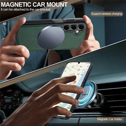 LC.IMEEKE For Samsung Galaxy S23 FE Magnetic Case Compatible with MagSafe Leather+TPU Back Cover