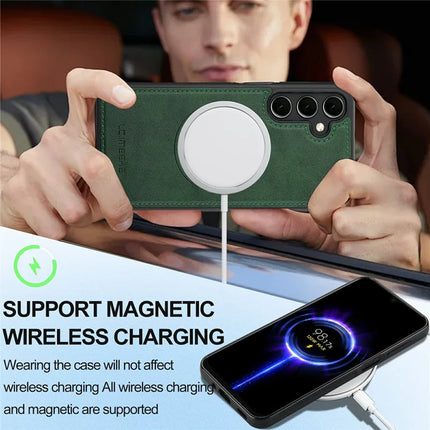LC.IMEEKE For Samsung Galaxy S23 FE Magnetic Case Compatible with MagSafe Leather+TPU Back Cover