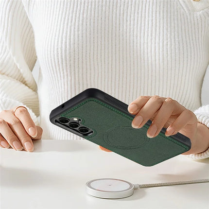 LC.IMEEKE For Samsung Galaxy S23 FE Magnetic Case Compatible with MagSafe Leather+TPU Back Cover