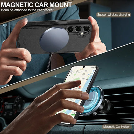 LC.IMEEKE For Samsung Galaxy S23 FE Magnetic Case Compatible with MagSafe Leather+TPU Back Cover