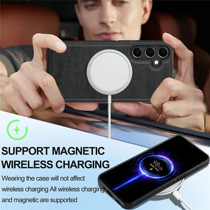 LC.IMEEKE For Samsung Galaxy S23 FE Magnetic Case Compatible with MagSafe Leather+TPU Back Cover