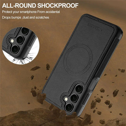 LC.IMEEKE For Samsung Galaxy S23 FE Magnetic Case Compatible with MagSafe Leather+TPU Back Cover