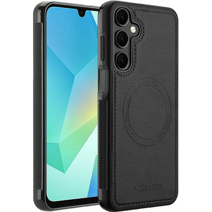 LC.IMEEKE For Samsung Galaxy A55 5G Magnetic Case Compatible with MagSafe Leather+TPU Back Cover - Black