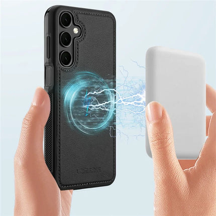 LC.IMEEKE For Samsung Galaxy A55 5G Magnetic Case Compatible with MagSafe Leather+TPU Back Cover