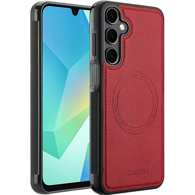 LC.IMEEKE For Samsung Galaxy A16 4G / 5G Magnetic Case Compatible with MagSafe Leather+TPU Back Cover - Red