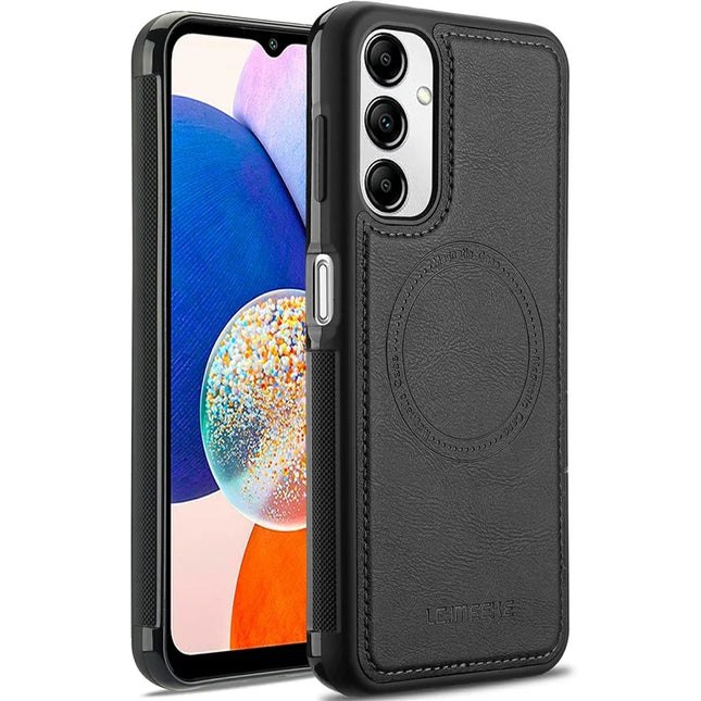LC.IMEEKE For Samsung Galaxy A54 5G Magnetic Case Compatible with MagSafe Leather+TPU Back Cover - Black
