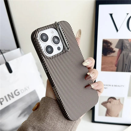 For iPhone 16 Pro Max Magnetic Case 600D Fine Carbon Fiber Texture Kickstand Phone Back Cover