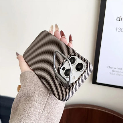 For iPhone 16 Pro Max Magnetic Case 600D Fine Carbon Fiber Texture Kickstand Phone Back Cover