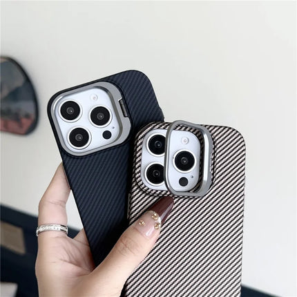 For iPhone 16 Pro Max Magnetic Case 600D Fine Carbon Fiber Texture Kickstand Phone Back Cover