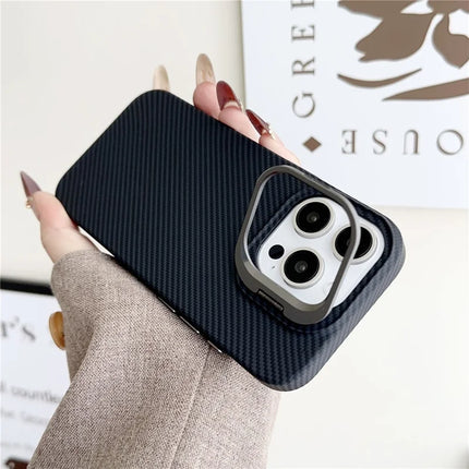For iPhone 16 Pro Max Magnetic Case 600D Fine Carbon Fiber Texture Kickstand Phone Back Cover