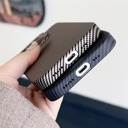 For iPhone 16 Pro Max Magnetic Case 600D Fine Carbon Fiber Texture Kickstand Phone Back Cover