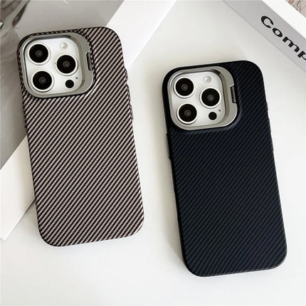 For iPhone 16 Pro Max Magnetic Case 600D Fine Carbon Fiber Texture Kickstand Phone Back Cover