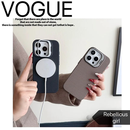 For iPhone 16 Pro Max Magnetic Case 600D Fine Carbon Fiber Texture Kickstand Phone Back Cover
