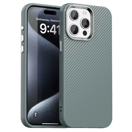 For iPhone 15 Pro Max Case Cell Phone Hybrid Back Cover Carbon Fiber Texture - Grey