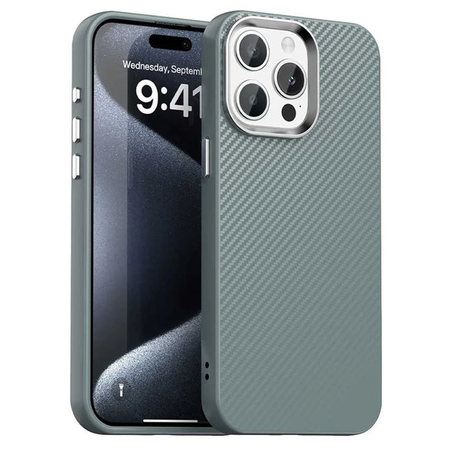 For iPhone 15 Pro Max Case Cell Phone Hybrid Back Cover Carbon Fiber Texture - Grey