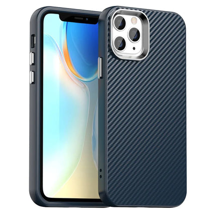 For iPhone 11 Pro Max Case Cell Phone Hybrid Back Cover Carbon Fiber Texture - Blue