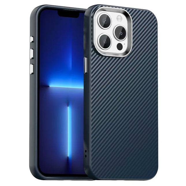 For iPhone 13 Pro Max Case Cell Phone Hybrid Back Cover Carbon Fiber Texture - Blue