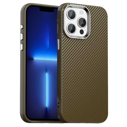 For iPhone 13 Pro Max Case Cell Phone Hybrid Back Cover Carbon Fiber Texture - Brown