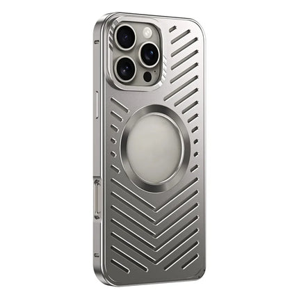 For iPhone 16 Pro Max Case Heat Dissipation Hollow Aluminium Alloy Phone Cover - Titanium