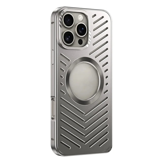 For iPhone 16 Pro Max Case Heat Dissipation Hollow Aluminium Alloy Phone Cover - Titanium