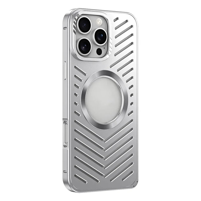 For iPhone 16 Pro Max Case Heat Dissipation Hollow Aluminium Alloy Phone Cover - Silver