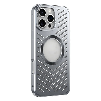 For iPhone 16 Pro Max Case Heat Dissipation Hollow Aluminium Alloy Phone Cover - Grey