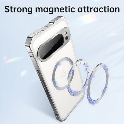 For Google Pixel 9 Pro Case Compatible with MagSafe Hard PC Metal Frame Frosted Phone Back Cover